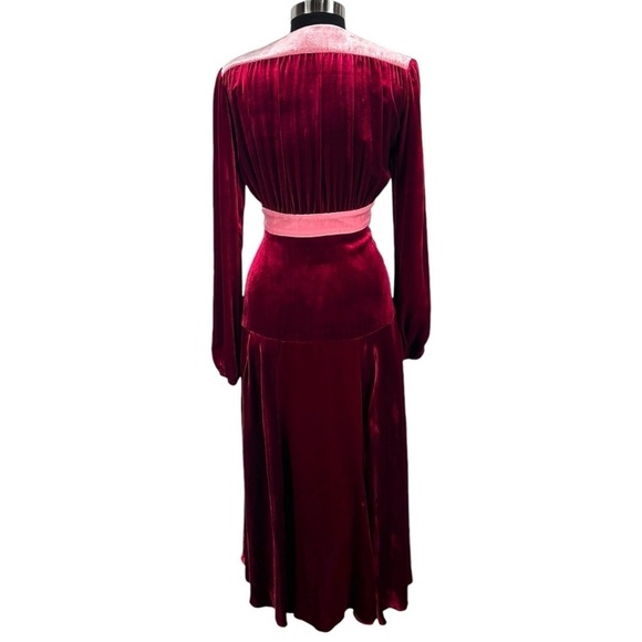 RAQUEL DINIZ EVA RUBY ROSE QUARTZ VELVET LONG SLEEVE CUTOUT A LINE MIDI DRESS - Picture 4 of 14